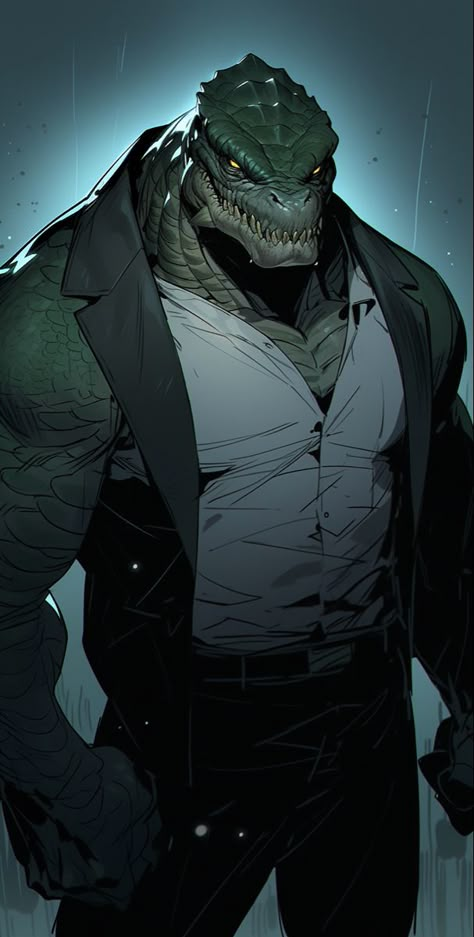 Sci Fi Lizardman, Crocodile Human Hybrid, Lizard Oc, Killer Croc Art, Alligator Character, Punk Character Art, Lizard Men, Dungeons And Dragons Books, Gotham Villains