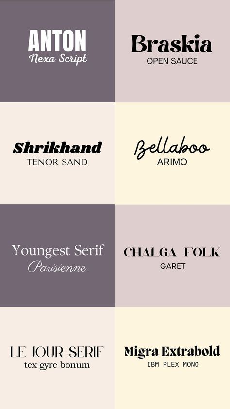 16 fonts on different coloured backgrounds Bold Font Canva, Free Canva Font Pairings, Kombinasi Font, Canva Font Combinations, Current Graphic Design Trends, Web Design Font, Best Fonts For Logos, Modern Fonts Free, Free Handwritten Fonts