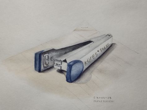 Stapler painting watercolor Stapler Sketch, Stapler Drawing, Object Watercolor, Manmade Objects, Watercolor Objects, Pin Box, Object Drawing, Amazing Art Painting, Amazing Art