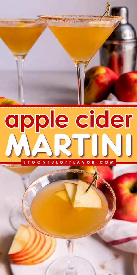 Here's an apple cider martini recipe for an easy fall drink! This apple cider martini has few ingredients and only requires 5 minutes to make. It is a simple fall cocktail that can make your gatherings more enjoyable. This apple cider cocktail is the best! Fall Martinis, Apple Cider Martini Recipe, Apple Cider Martini, Cider Martini, Cinnamon Sugar Rim, Cider Cocktail, Apple Cider Donuts Baked, Bubble Recipe, Apple Cider Cocktail