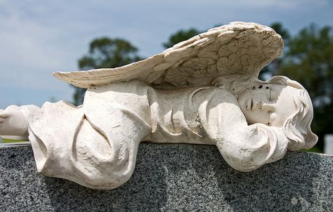 Sleeping Angel Angeles, Victorian Cemetery, Entertaining Angels, Sleeping Angel, Cemetery Angels, Cemetery Monuments, Angels Wings, Garden Water Fountains, I Believe In Angels