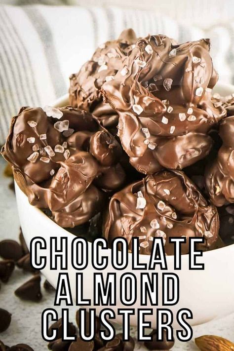 Chocolate Almond Clusters, Chocolate Nuts Clusters, Almond Clusters, Sweet Potato Patties, Chocolate Clusters, Sea Salt Chocolate, Chocolate Covered Almonds, Kids Cooking Recipes, Cooking Chocolate