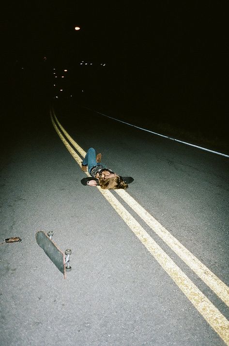 Skateboarder, In The Middle, The Middle, At Night, The Road, Skateboard, Road