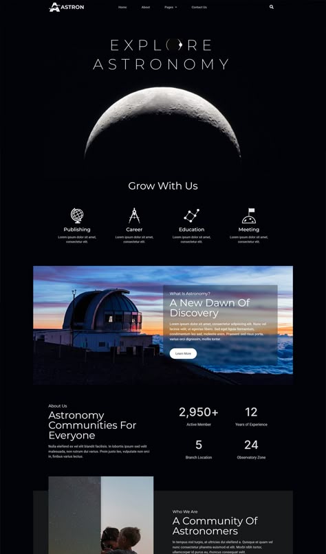 Astronomy Elementor Template Kit Astronomy Website Design, Space Website Design, Webpage Design Layout, Space Website, Health Fitness Quotes, Creating Websites, Ecommerce Website Template, Programming Projects, Page Layout Design