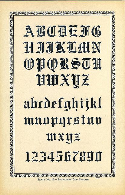 Engravers Old English type specimen Alphabet Design Fonts, Fancy Fonts Alphabet, Cursive Fonts Alphabet, Old English Tattoo, Old English Alphabet, Type Chart, Calligraphy Letters Alphabet, Tattoo Fonts Alphabet, Calligraphy Fonts Alphabet