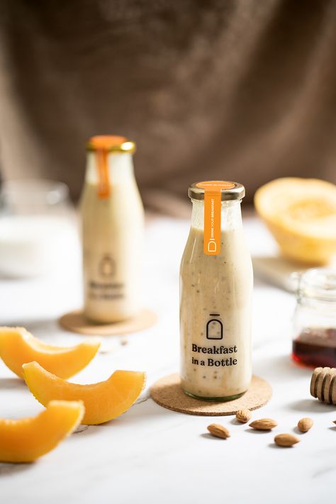 Breakfast in a Bottle - Smoothie Food Photography on Behance Mango Products, Bottled Coffee, Milk Photography, Aesthetic Health, Children Health, Tattoo Health, Bottle Drink, Juice Branding, Drinks Packaging Design