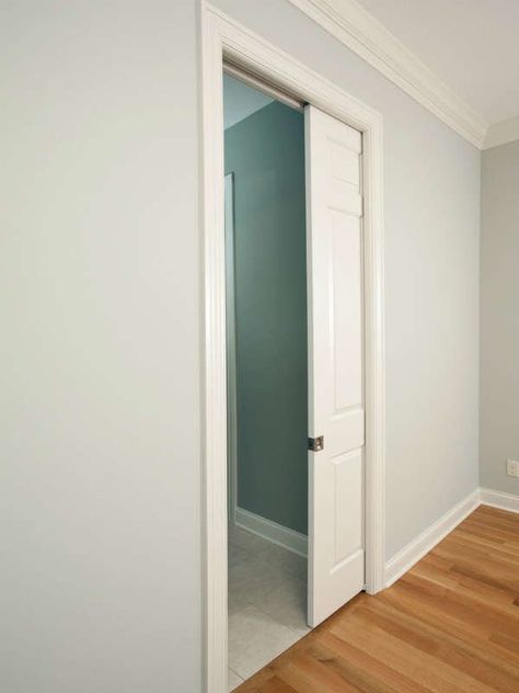 Pocket doors are a good choice for a small bathroom. Get more expert advice from Sears Home Services #ad How To Install A Pocket Door, Doors For Small Spaces, Pocket Door Installation, Space Saving Doors, Building A Tiny House, Pocket Door, Tiny Bathrooms, Bedroom Doors, Bathroom Doors