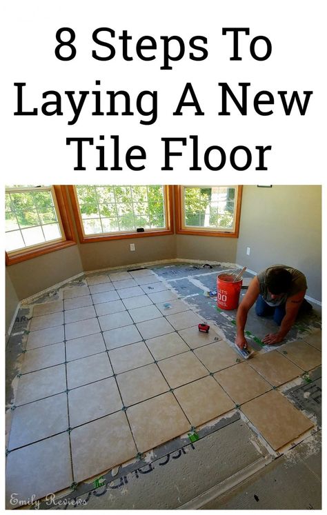 Laying your own tile floor isn't as difficult as you may think. 8 step tutorial for a DIY tile floor. Laying Tile Floor, Diy Floor Tile, Diy Tile Floor, Laying Tile, Installing Tile Floor, Tile Floor Diy, How To Lay Tile, New Tile, Diy Tile