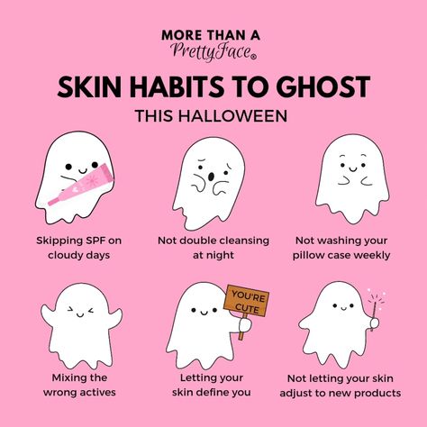 Skin Habits to Ghost this Halloween 👻 • not wearing spf everyday yes even cloudy days • not double cleansing at night can use same cleanser • not washing your pillow case weekly - bacteria • mixing the wrong activr ingredients together • letting your skin define you - you're cute 😍 • not letting your skin adjust to new products Which one will you be Ghosting this year? Comment below ✨️ Double Cleansing, Together Lets, Cloudy Day, Pillow Case, New Products, At Night, This Year, Ghost, Let It Be