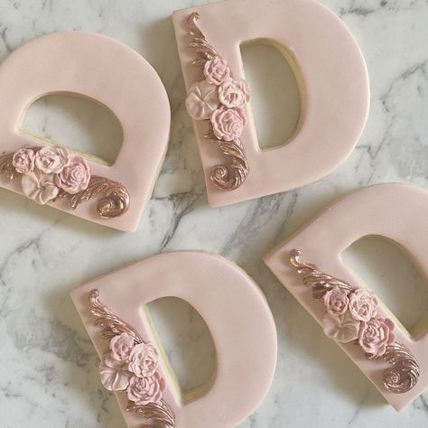 Letter Shaped Cookies, Letter Cookies Decorated, Fondant Cookies Ideas, Prom Cookies, Initial Cookies, Letter Cookies, Letter Cookie, Flower Sugar Cookies