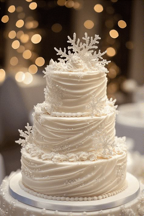 Elegant Winter Wedding Ideas, Small Winter Wedding, Homemade Christmas Cake, Winter White Wedding, Easy Christmas Cake Recipe, Winter Wonderland Cake, Christmas Wedding Cakes, Wonderland Decorations, Wedding Cakes Elegant