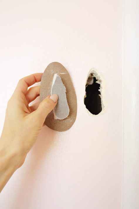 Easy Hack To Patch A Drywall Hole | A Beautiful Mess | Bloglovin’ Cover Holes In Wall, Hole In Wall Repair, Patching Holes In Walls, Fix Hole In Wall, Repair Drywall Hole, Holes In Wall, How To Patch Drywall, Drywall Mud, Patch Hole