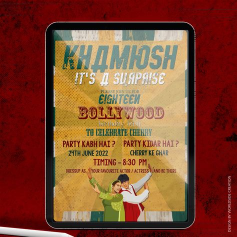 Bollywood Invitation Card, Bollywood Theme Invitation Card, Bollywood Party Invite, Bollywood Theme Invite, Bollywood Theme Party Invitation, Bollywood Theme Birthday Party, Bollywood Retro Theme Party Decoration, Bollywood Theme Party Decoration, Retro Bollywood Theme Party