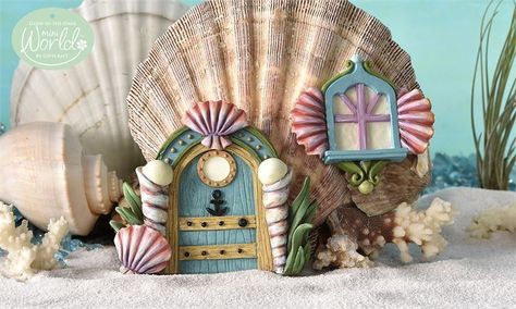 Fairy Window, Miniature Mermaid, Beach Fairy Garden, Sea Fairy, Fairy Garden Doors, Fairy Ideas, Fairy Garden Furniture, Shell House, Fairy Village