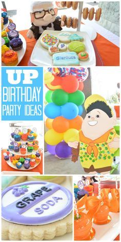 A colorful UP boy birthday party with balloons, adventure goodie bags, face painters and a balloon artist!  See more party planning ideas at CatchMyParty.com! Up Movie Birthday Party, Up Themed Birthday Party Pixar Centerpieces, Up Birthday Party Theme Disney Boy, Up Themed Birthday Party Pixar Decorations, Disney Up Birthday Party, Disney's Up Themed Party, Up Movie Decorations Party Ideas, Up Movie Party Theme, Disney Up Birthday Party Theme