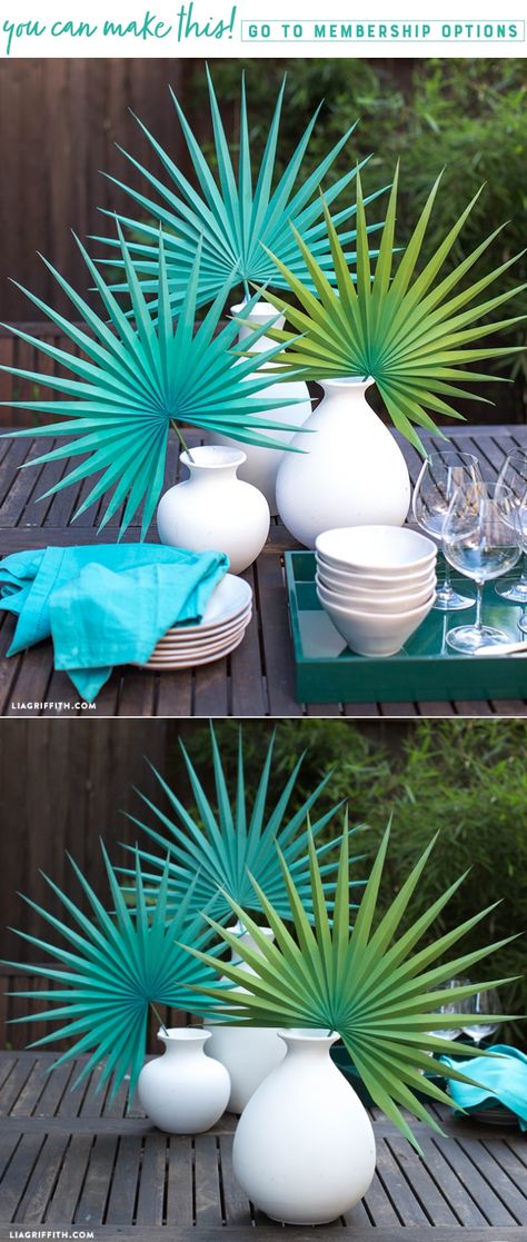 Fan Palm Decor, Paper Fan Backdrop Diy, Paper Centerpieces Diy, Diy Tropical Party Decorations, Paper Palm Leaves Diy, Tropical Decorations, Paper Fan Decorations, Diy Fleur, Folding Origami