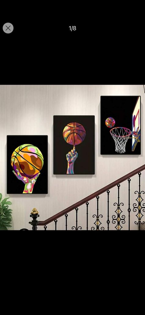 3pcs/Set Diamond Painting Modern Art Canvas Print Posters, Basketball Sports Canvas Wall Art Paintings, Artwork Wall Painting For Living Room Bedroom Bathroom Office Hallway Kitchen Wall Decors, Aesthetic Room Decor, No FramesI discovered amazing products on SHEIN.com, come check them out! Sports Painting Ideas Wall Art, Basketball Bathroom Ideas, Basketball Canvas Painting, Basketball Painting, Basketball Canvas, Basketball Motivation, Wall Painting For Living Room, Modern Art Canvas, Sports Painting