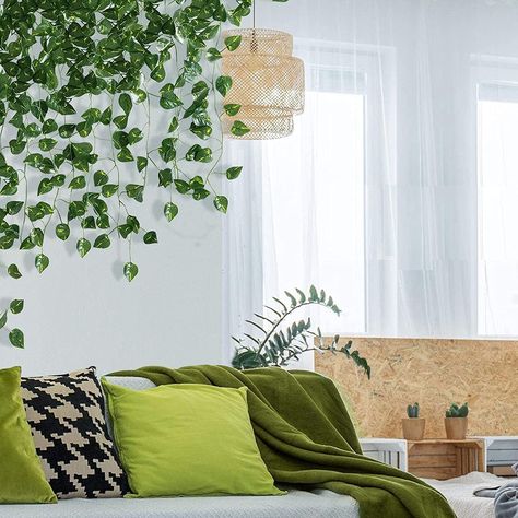 Spruce up your decor with Artifical Vines! These are perfect for decorating your dorm or home #homedecor#dorm#homedesign#home Indoor Vines, Fake Vines, Wall Trellis, Jungle Theme Parties, Plant Wall Decor, Ivy Leaves, Hanging Vines, Money Plant, Vine Wall