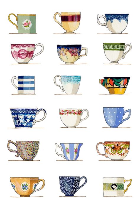 Tea Cup Art, Arte Doodle, Red Tractor, Cup Art, Tea Art, Cups And Saucers, 그림 그리기, Drawing Inspiration, Doodle Art