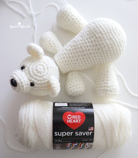 Crochet Polar Bear Buddy - Repeat Crafter Me Crochet Christmas Polar Bear, Polar Bear Amigurumi Free Pattern, Free Crochet Polar Bear Pattern, Polar Bear Crochet Pattern Free, Crochet Polar Bear Pattern Free, Beaver Crochet, Polar Bear Crochet Pattern, Crochet Polar Bear, Crochet Stuffies