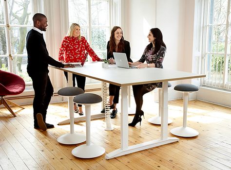 Jot-Up Meet sit/stand office meeting table with power and data, easy access up/down switch and height adjustment range of 610mm - 1260mm. Botanical House, Office Revamp, Meeting Room Furniture, Office Table And Chairs, Collaborative Furniture, Showroom Ideas, Innovation Hub, Electric Desk, Office Meeting Room