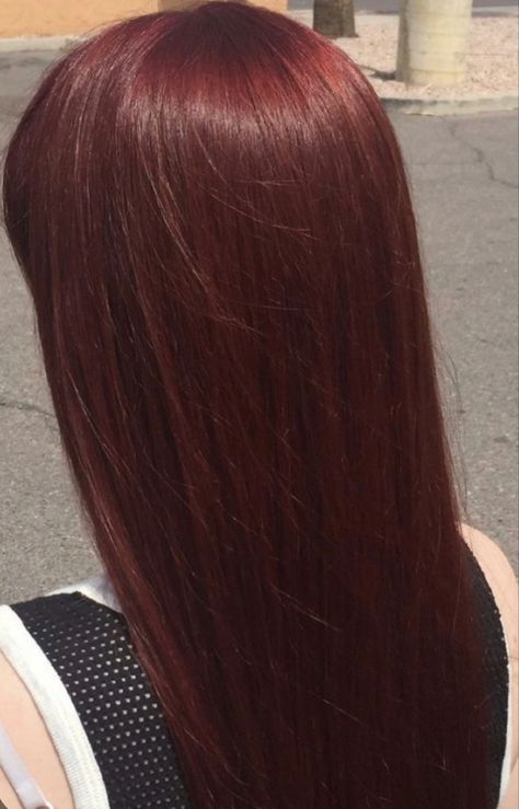 Igk Hair Dye, Wine Red Hair Aesthetic, Metallic Red Hair, Cherry Color Hair, Red Hair Coquette, Cold Red Hair, Red Hair Shoulder Length, Dark Red Hair Aesthetic, Subtle Red Hair