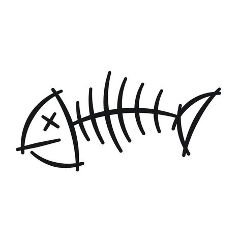 line art of a fish Simple Bone Tattoo, Cool Art Sketches, Simple Skull Tattoo, Fish Bone Tattoo, Tattoo Planning, Easy Tattoos To Draw, Bone Drawing, Easy Graffiti, Basic Tattoos