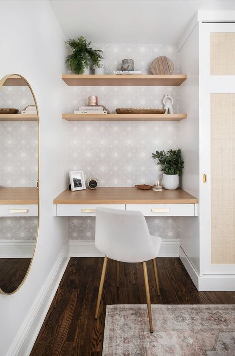 Closet Desk, Desk Nook, Leclair Decor, Girl Desk, Custom Millwork, Floating Desk, Boy’s Room, Stylish Desk, Sliding Closet Doors