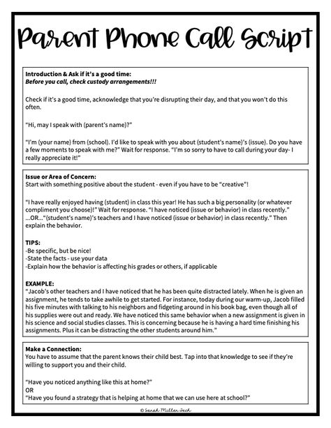 Parent Phone Calls: 101 — Sarah Miller Tech Script For Calling Parents, Positive Phone Calls To Parents, Parent Phone Call Script, Parent Coordinator Office, Elementary Parent Teacher Conferences, Conferences Parent Teacher Ideas, Parent Educator Ideas, Middle School Parent Communication, Parent Teacher Conferences Middle School