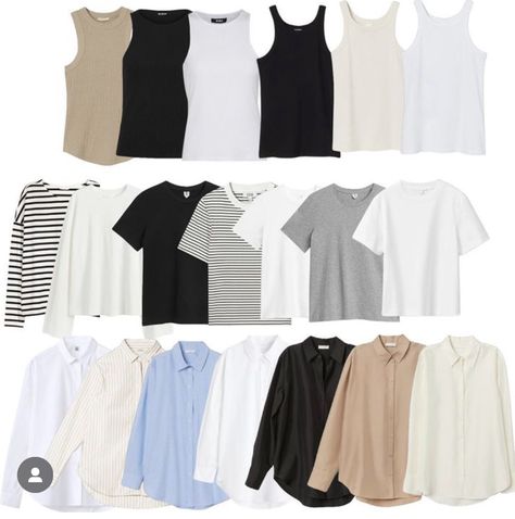 Basic Shirts Outfit, Capsule Wardrobe Tops, Basic Outfits Minimalist Wardrobe, Shirt Essentials, Minimalist Wardrobe Capsule, Capsule Wardrobe Casual, Capsule Wardrobe Women, Classic Capsule Wardrobe, Capsule Wardrobe Essentials