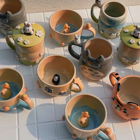 Biggie Ceramic Studio on Instagram: "🤩" Studio Ghibli Pottery Ideas, Ghibli Pottery, Studio Ghibli Ceramic, Studio Ghibli Ceramics Ideas, Mugs Aesthetic, Studio Ghibli Pottery, Studio Ghibli Ceramics, Ghibli Ceramic Mug, Ceramic Dish Set