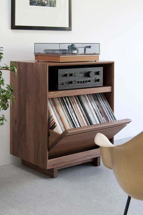 The AERO 25.5″ Media Stand is a perfect furniture solution for people with an integrated amplifier/receiver, turntable, and modest record collection.Symbol Audio handcrafted AERO cabinet program makes it easy for you to configure a custom cabinet that satisfies your specific storage and component requirements. Whether you are an audiophile who wants integrated album storage in an audio rack or you just need a beautiful entertainment cabinet to coordinate with your TV, our innovative system allow Lp Storage Cabinet, Vinyl Lp Storage, Vinyl Record Furniture, Cabinet Ikea, Audio Cabinet, Record Storage Cabinet, Vinyl Room, Lp Storage, Album Storage