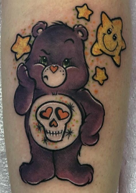 Grumpy Bear Tattoo, Scare Bears, Halloween Pokemon, Cute Halloween Tattoos, Punk Tattoo, Grumpy Bear, Bear Tattoo, Cartoon Tattoos, Halloween Tattoos