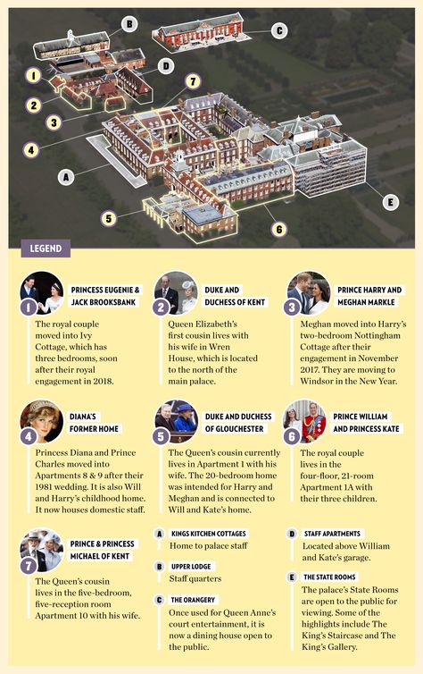 The Detailed Map You've Always Wanted to See of Where All the Royals Live at Kensington Palace Royal Palaces, Kensington Palace Aesthetic, Palace Floor Plan Royal, Kensington Palace Floor Plan, Nottingham Cottage, Inside Kensington Palace, Kengsinton Palace, Kensington Palace Gardens, Royal Family History