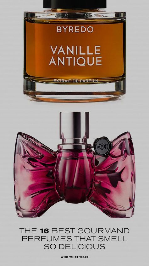 The best gourmand perfumes with notes of candy, caramel, vanilla, almond, peach, cherry, coffee, and honey. Read on to see our favorites. Candy Smelling Perfume, Best Gourmand Perfume, Coffee Perfume, Gourmand Perfume, Candy Caramel, Prada Candy, Vanilla Perfume, Perfume Making, Perfume Scents