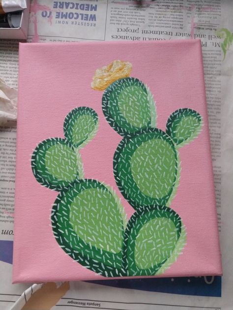 Trippy Cactus Painting, Western Paintings Canvases, Easy Cactus Painting, Western Painting Canvas, Painting Cactus, Cute Easy Paintings, Pop Art Drawing, Western Paintings, Abstract Art Diy