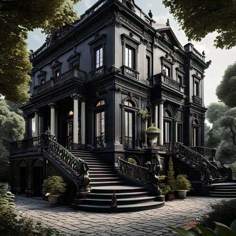 Modern Dark Mansion Exterior, Dark Mansion Exterior, Black Victorian House, New England Mansion, Dark Mansion, Gothic Homes, Modern Mansions, Gothic Cottage, Mansion Aesthetic