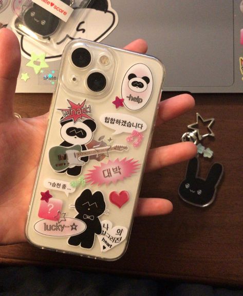 Bear And Cat, Clear Phone Case Design, Pink Phone Case, Creative Iphone Case, Pink Phone, Iphone Case Stickers, Kawaii Phone Case, Iphone Obsession, Collage Phone Case