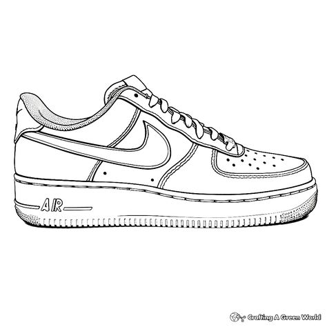 Air Force 1 Coloring Page, Air Force 1 Tattoo, Nike Coloring Pages, Jordan Shoes Drawing, Nike Shoes Drawing, Nike Ideas, Nike Drawing, Tenis Air Force, White Air Force 1