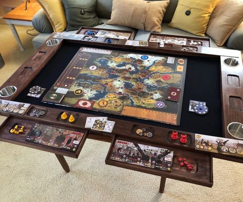 Tabletop Gaming Room, Table For Board Games, Board Game Coffee Table, Board Game Table Ideas, Dnd Table Diy, D&d Table, Board Game Room Design, Board Game Room Ideas, Diy Board Game Table