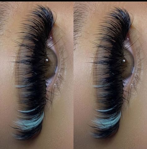 Fake Lashes With Color, Colored Eye Lashes Extensions, Color Wispy Lashes, Color In Eyelashes, Lashes With Brown Color, Volume Color Lash Extensions, Black And White Lashes Extensions, Eyelashes Extensions With Color, Wispy Colored Lash Extensions