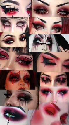 Gothic Eye Makeup, Maquillage Goth, Green Eyes Makeup, Silvester Make Up, Goth Eye Makeup, Looks For Green Eyes, Red Goth, Red Eye Makeup, Drag Make-up