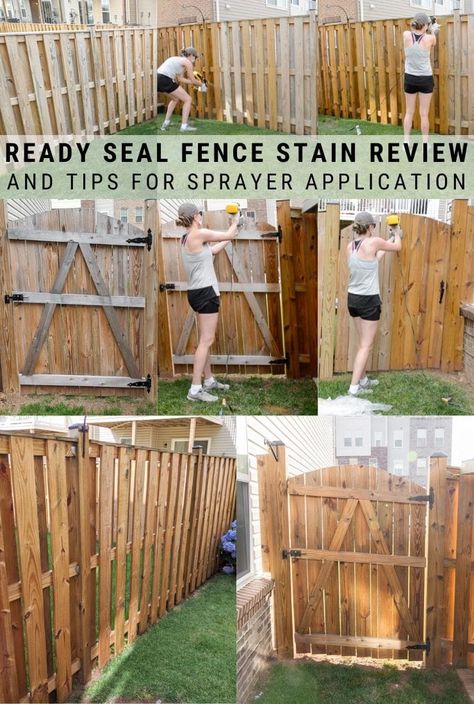 My review of Ready Seal exterior wood stain and sealer, including testing all of the colors for my fence and applying Natural/Light Oak with a sprayer! Cedar Fence Stain, Staining Wood Fence, Exterior Stain Colors, Sealing Wood, Cedar Stain, Wood Privacy Fence, Exterior Wood Stain, Fence Stain, Natural Fence