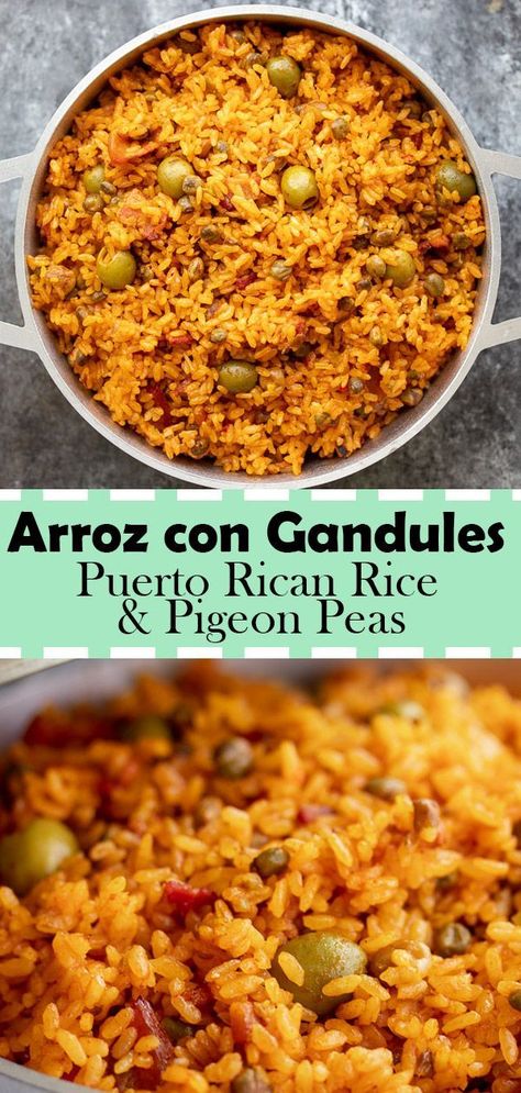 Arroz con Gandules is the best Puerto Rican rice dish that is filled with flavor. Arroz con Gandules is a traditional Puerto Rican dish that is served usually around Christmas season or special occasions. One of the main reasons why this is served for special occasions is because it serves ALOT of people. It is referred as “Puerto Rican Rice” and includes the Puerto Rican Cuisine seasoning sofrito to give it the unique mouthwatering taste. #dinner #recipe #puertorico #easyrecipe #rice #delicious Puerto Rican Recipes Rice, Puerto Rican Rice, Thanksgiving Dinner For Two, Sofrito Recipe, Recetas Puertorriqueñas, Puerto Rican Cuisine, Puerto Rican Dishes, Puerto Rico Food, Boricua Recipes