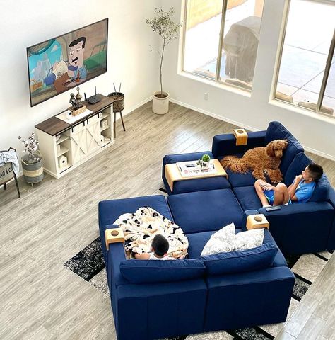 Lovesac on Instagram: “When the house is too quiet… 🛋️ 🤫 🙌 Featuring: 7 seats + 8 sides in Sapphire Navy Corded Velvet” Lovesac Living Room, Lovesac Sactional Living Rooms, Lovesac Sactionals, Lovesac Sactional, Moving New House, Tahoe Cabin, Blue Sectional, Blue Couch, Basement Inspiration