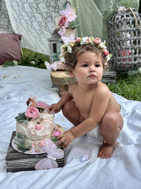 Fairy Garden One Year Old Party, Fairy One Year Pictures, Whimsical Fairy First Birthday, Whimsical One Year Birthday, Fairy Tail First Birthday Party, Fairy Tale 1st Birthday Party, Fairy 1st Birthday Outfit, First Garden Party 1st Birthdays, Fairy Garden 1st Birthday Party Girl