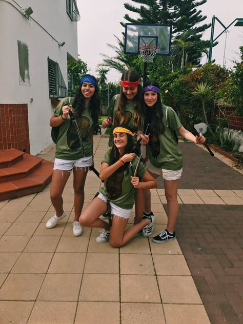 Group Day Costumes, Halloween Customes For 4 Friends, Ninja Turtle Group Costume, Ninja Turtles Group Costume, Link Crew Group Themes, Halloween Costume For 6 People, Famous Groups Of 4, Tmnt Group Costume, Squad Halloween Costumes For 4