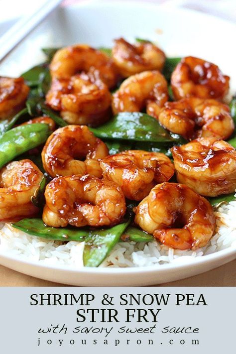 Shrimp and Snow Pea Stir Fry - quick, easy, healthy Asian and Chinese stir fry seafood meal that is full of great flavors and textures! Take less than 30 minutes! Serve with white or brown rice for dinner! #shrimp #stirfry #chinese #Asian #prawns #recipe #food #dinner #30minutes #seafood #recipe #joyousapron Asian Prawns Recipe, Asian Prawns, Snow Pea Stir Fry, Shrimp Stirfry, Pescatarian Lifestyle, Rice For Dinner, Dinner Shrimp, Dinner Seafood, Prawns Recipe