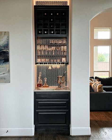 Kitchen With A Bar Area, Wet Bar Small Space, Wine Cooler Cabinet Ideas Modern, Small Closet Wet Bar Ideas, Build In Bar Cabinet, Small Bar Station, Apartment Wet Bar Ideas, Bar Area In Bedroom, Pantry Converted To Bar