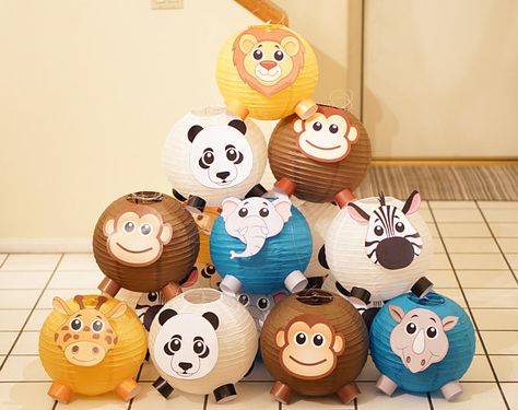 Set of 12 Party Decoration Animal Lanterns Jungle Theme, Panda Lion Monkey Giraffe Zebra Elephant Rh Cake Fancy, Fancy Baby Shower, Kindergarten Decorations, Jungle Thema, Pumpkin Decorating Contest, Jungle Theme Birthday, Princess Carriage, Shabby Chic Baby, Baby Shower Diaper Cake